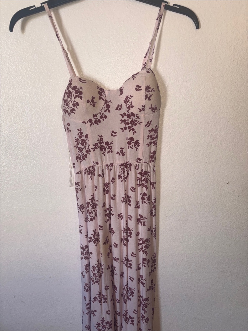 Lily Rose Pink and Burgundy Floral Smocked Maxi Dress, Size XS